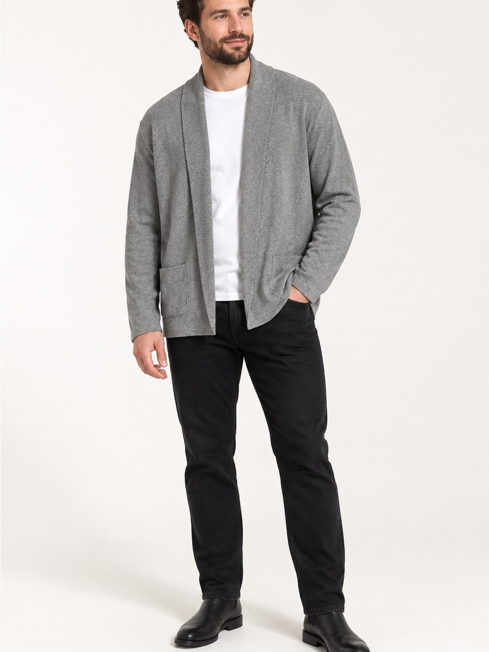 Le 31 Simons Men’s XL Grey Open Front Shawl Collar Cardigan